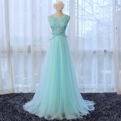 Tulle Prom Dress,appliques Modest Prom..