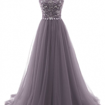 Modest Prom Dress, Long Beads Prom Dress, Tulle..