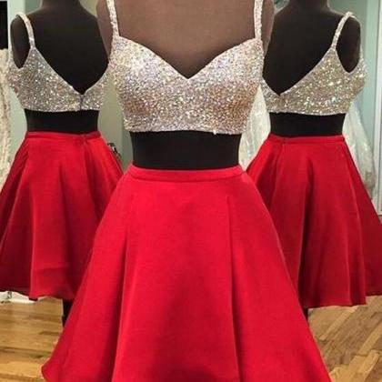 Luxurious A-line Beads Short Two-piece Homecoming..