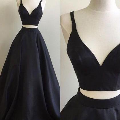 Real Work Two Pieces Black Long Prom Dress, Black..