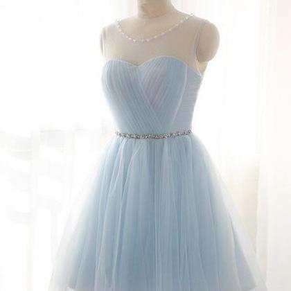 Sheer Sleeveless Ruched Tulle Short Homecoming..