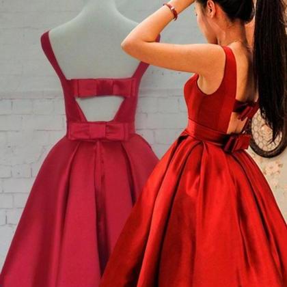 Scoop Red Homecoming Dress With Ribbon, A-line..