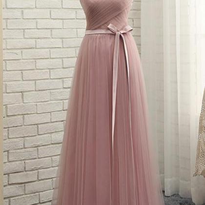 Off Shoulder Elegant Blush Tulle Bridesmaid Dress,..
