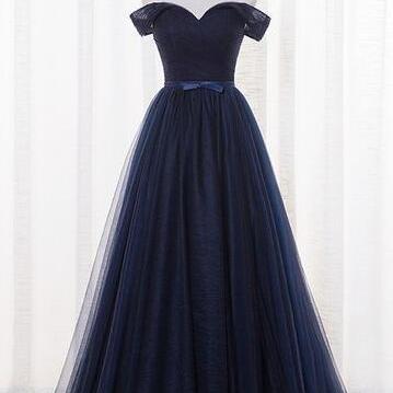 Beautiful Navy Blue Prom Dress,off Shoulder Tulle..