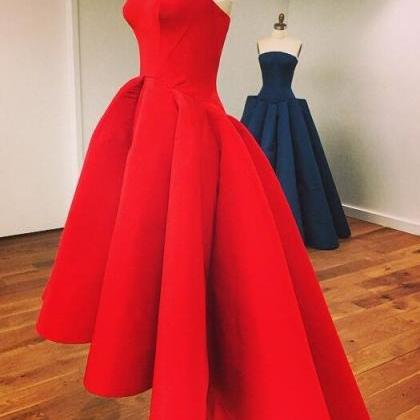 Fashion Red Satin Prom Dress,tea Length High Low..