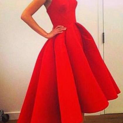 Fashion Red Satin Prom Dress,tea Length High Low..