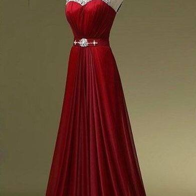 Wine Red Beaded Prom Dress,floor Length Chiffon..