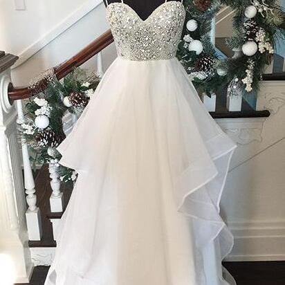 Sexy Tulle Beaded Sweetheart Prom Dress,layered..