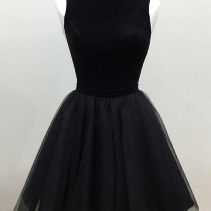 Sexy Black Tulle Homecoming Dress,cute Bateau..