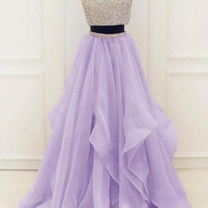 A Line Two Piece Lavender Organza Prom Dress,sexy..