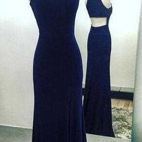 Halter Blue Prom Dress, Floor Length Prom Dress,..