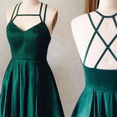 Emerald Green Backless Homecoming Dress,short Prom..