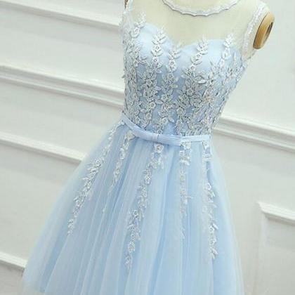 Cute Round Neck Lace Tulle Homeoming Dresses, Baby..