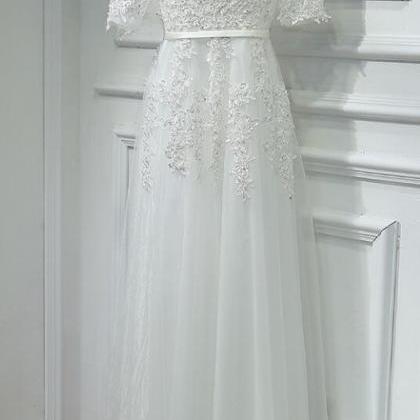 Lace And Tulle Prom Dress, White Long Prom..