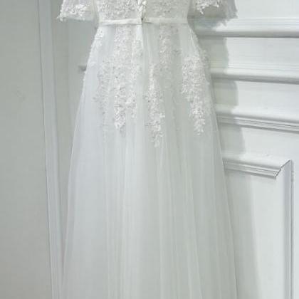 Lace And Tulle Prom Dress, White Long Prom..