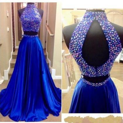 Two Pieces Beaded Neck Prom Dress, Sexy Keyhole..