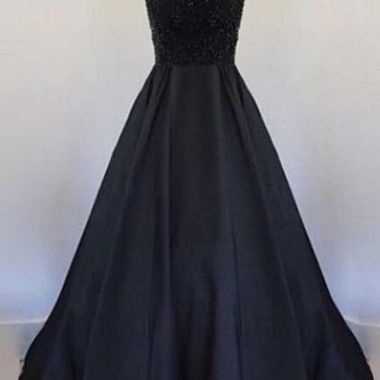 Elegant Black Prom Gown,long Stain Prom Dresses..