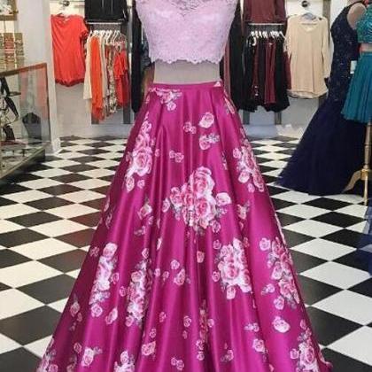 Fabric Print Prom Dresses, Lace- Top Prom Dresses,..