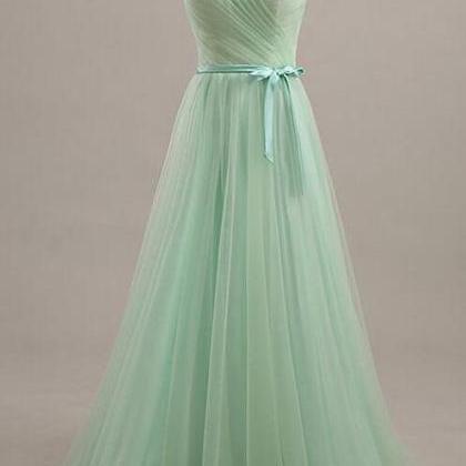 A-line Mint Green Bridesmaid Dress, Tulle Prom..