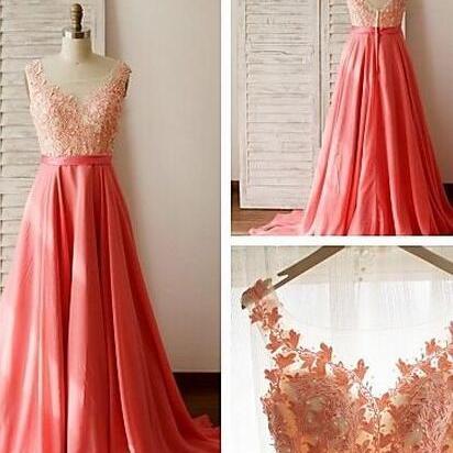 Charming Lace Chiffon Prom Dress,appliques Long..
