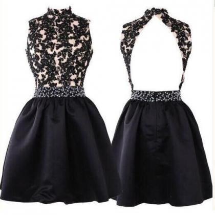 Short Black Short Lace Prom Dress,lace Homecoming..