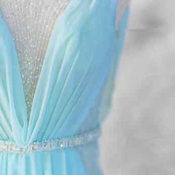 Floor Length Chiffon Prom Dress,charming Blue..