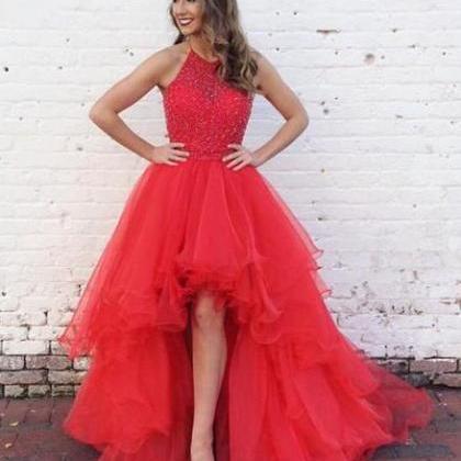 Sexy High-low Beading Prom Dress, Long Prom..