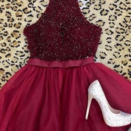 Burgundy Tulle Homecoming Dress,short Prom..