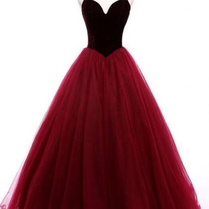 Burgundy Prom Dress,tulle Prom Dress,sweetheart..