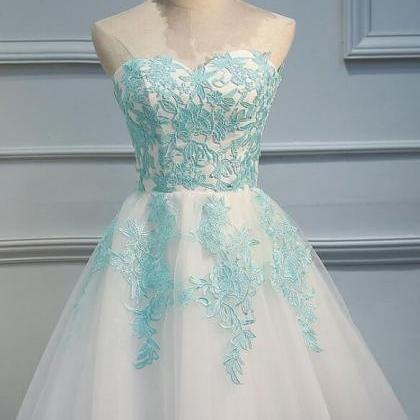 Sweetheart Green Lace Homecoming Dress,applique..