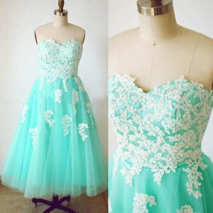 Custom Sweetheart Short Tulle Lace Prom Dresses..