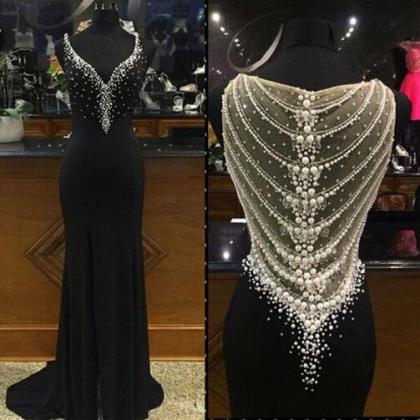 Custom Beaded Black Prom Gowns, Dresses For Prom,..