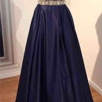 Glamorous Navy Blue Prom Dress, Lace Prom..