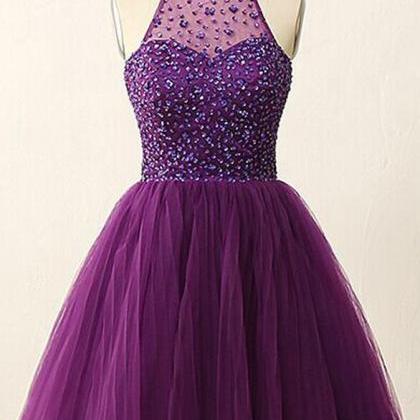 A-line Purple Homecoming Dresses,beaded Homecoming..