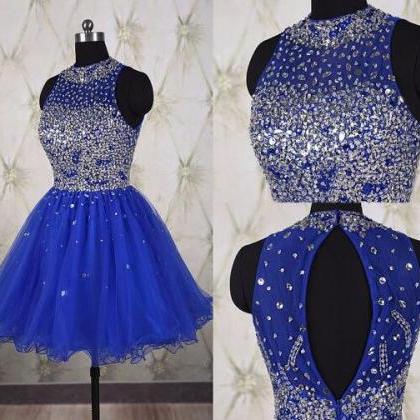 Blue Homecoming Dresses,a Line Beaded Homecoming..