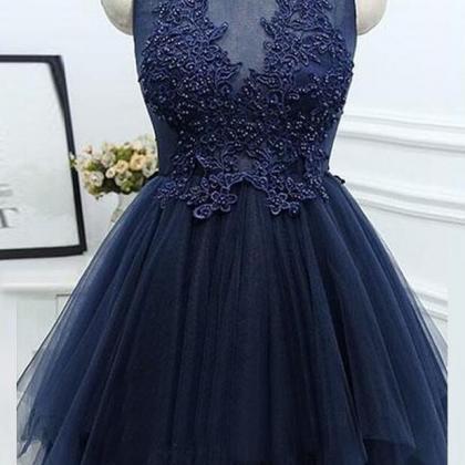 Elegant Applique Homecoming Dresses,navy Blue..