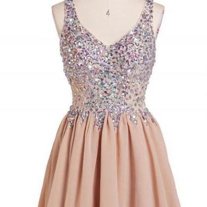 Champagne Beaded Party Dresses,short Homecoming..