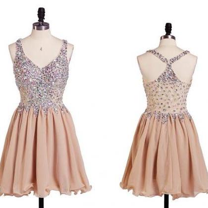 Champagne Beaded Party Dresses,short Homecoming..