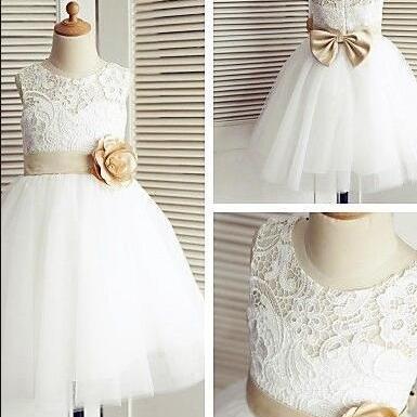 Lace Bodice Ivory Flower Girl Dresses With..