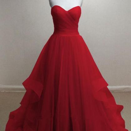 Custom Pretty Tulle Prom Dress, Red Sweetheart..