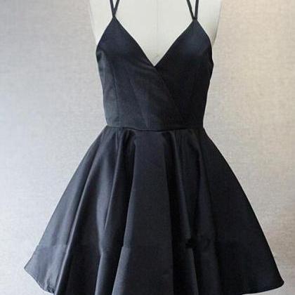 Black V-neckline Short Homecoming Dress,somple..