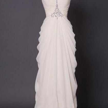 Custom Long White Prom Dress With Rhinestones..