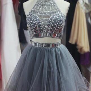 Halter Neck Two Piece Tulle Homecoming..