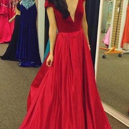 A-line Red Prom Dress,Cheap Long Prom Dress,V-neck Backless Prom Gown ...