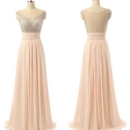 Blush Prom Dress,sexy Beaded Illusion Prom Dress,..