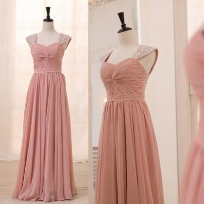 Cap Sleeves Chiffon Prom Dress,sexy Blush Pink..