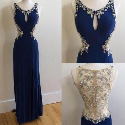 Dark Blue Prom Dress,mermaid Prom Dress, Slit Prom..