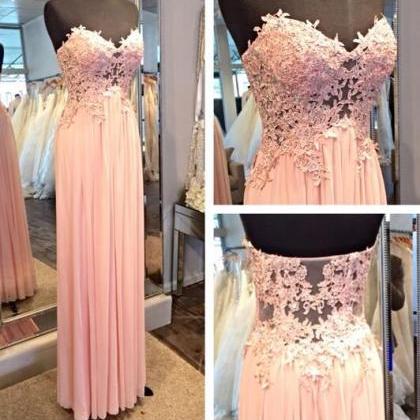 Sweetheart Chiffon Prom Dress, Lace A Line Prom..