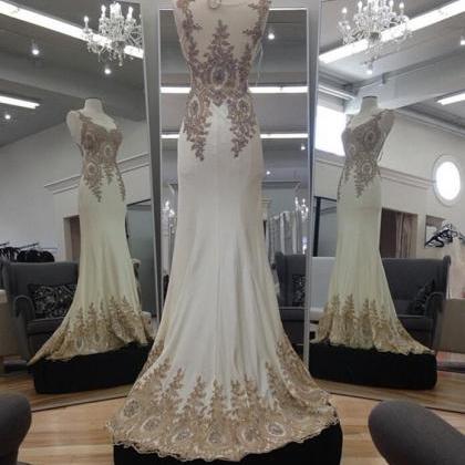 Ivory Chiffon Prom Dress,sexy Prom Dress,gold Lace..