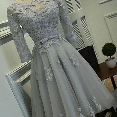 Gray Lace Prom Dress,short Prom Dress,short..